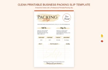 Clean Printable Business Packing Slip Template product preview thumbnail