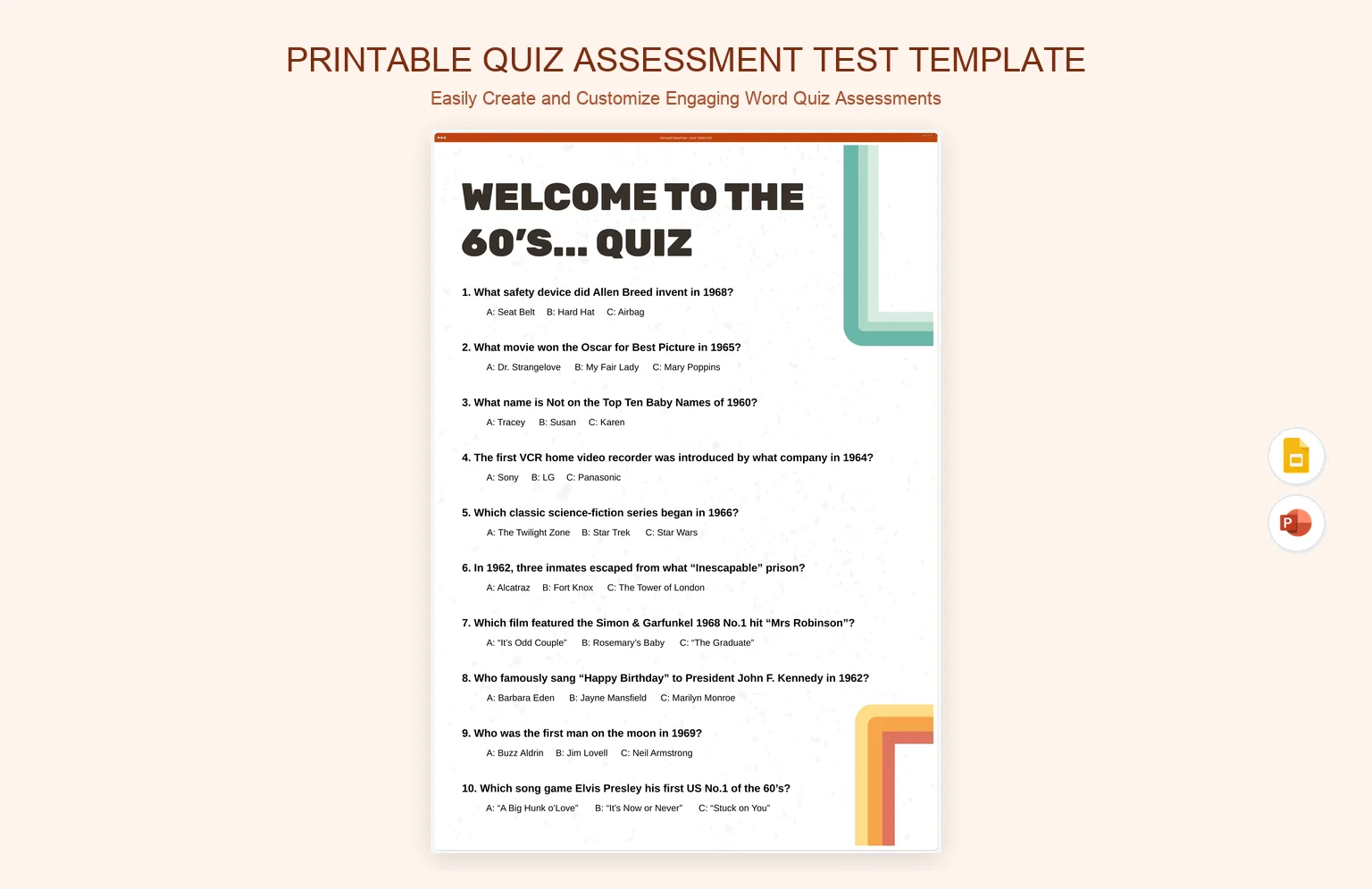 Printable Quiz Assessment Test Template product preview thumbnail