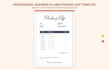 Professional Business Fillable Packing Slip Template product preview thumbnail