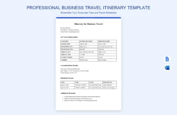 Professional Business Travel Itinerary Schedule Template product preview thumbnail