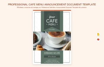 Professional Cafe Menu Announcement Document Template product preview thumbnail