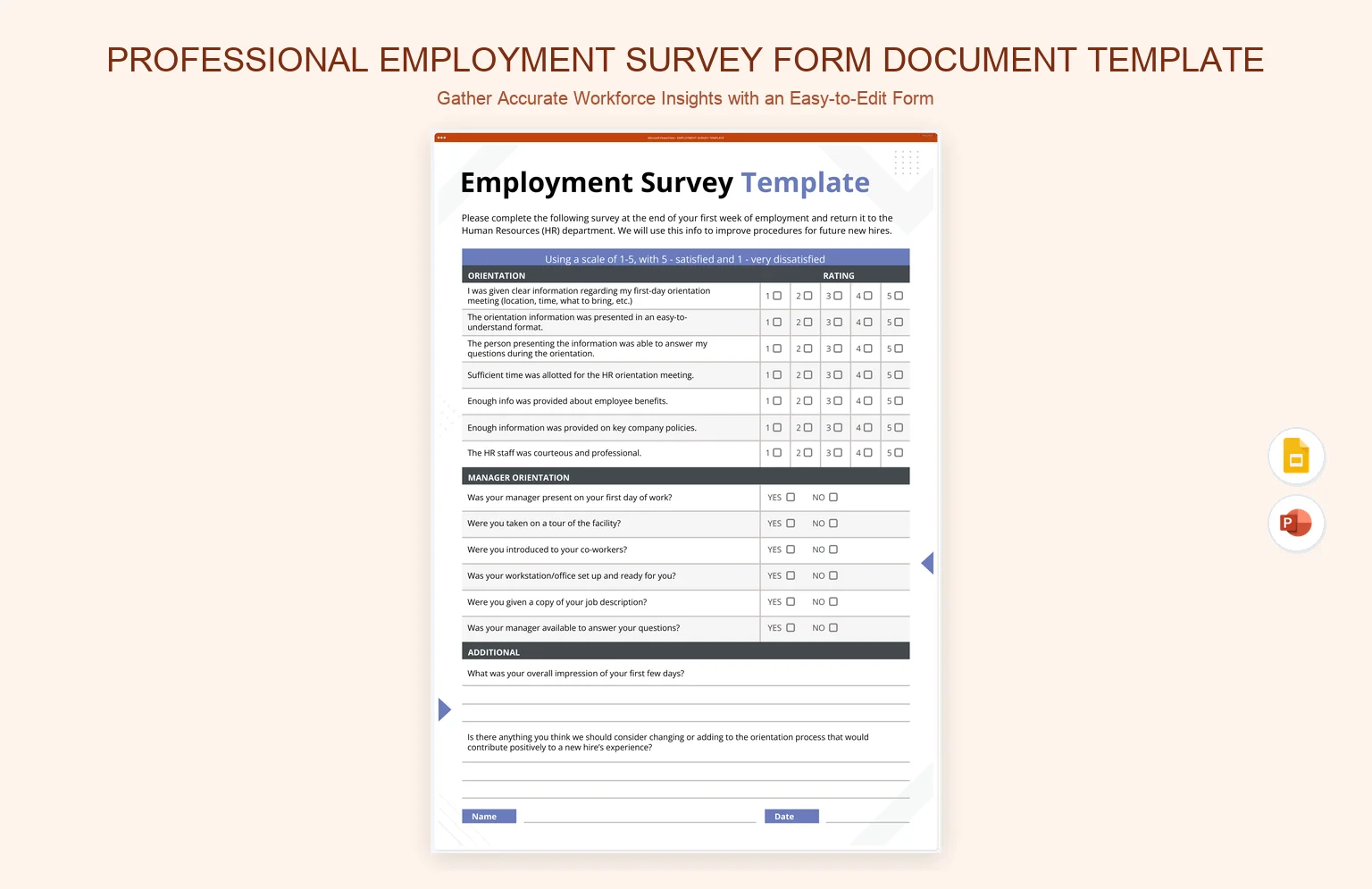 Professional Employment Survey Form Document Template
