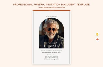 Professional Funeral Invitation Document Template product preview thumbnail