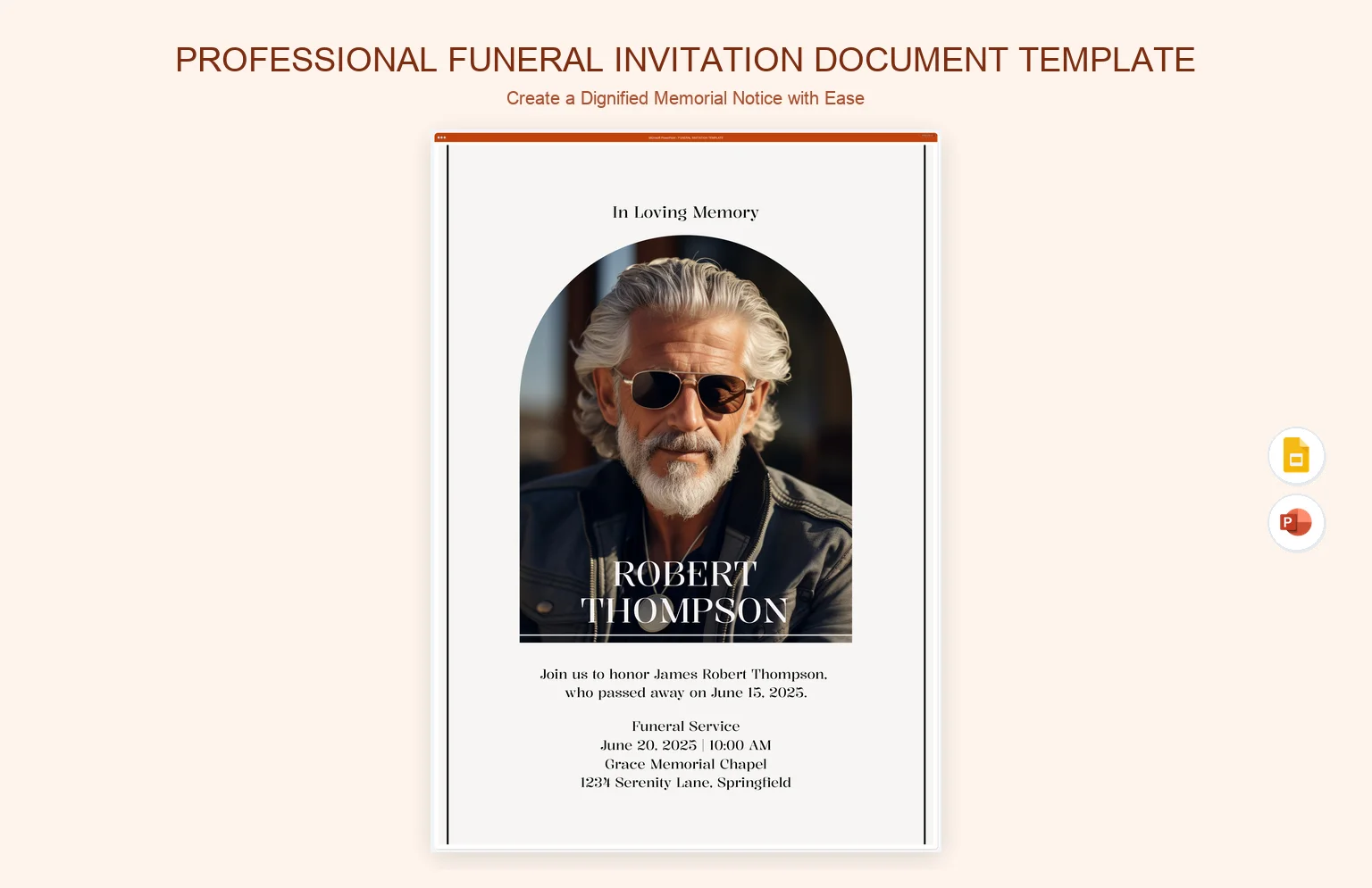 Professional Funeral Invitation Document Template product preview thumbnail