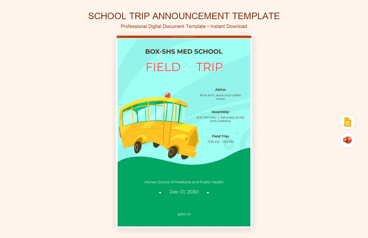 School Trip Announcement Template product preview thumbnail