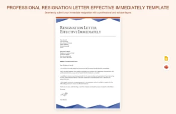 Professional Resignation Letter Effective Immediately Template product preview thumbnail