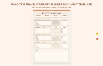 Road Trip Travel Itinerary Planner Document Template product preview thumbnail