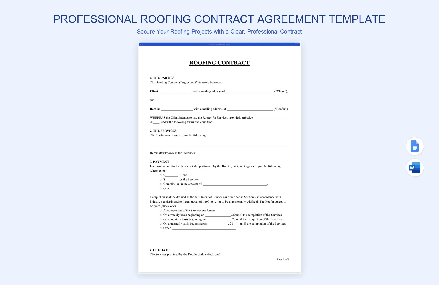 Professional Roofing Contract Agreement Template product preview thumbnail
