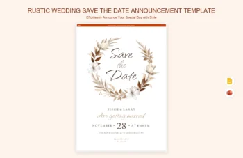 Rustic Wedding Save The Date Announcement Template product preview thumbnail