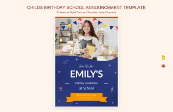 Childs Birthday School Announcement Template product preview thumbnail