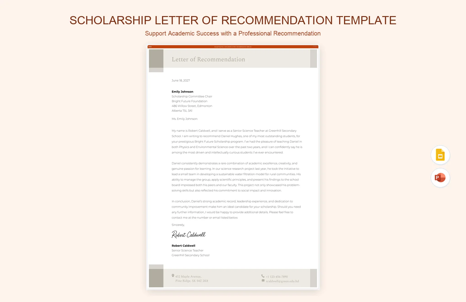 Scholarship Letter Of Recommendation Template