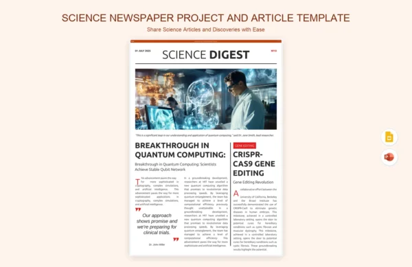 Science Newspaper Project Template | Printable Layout