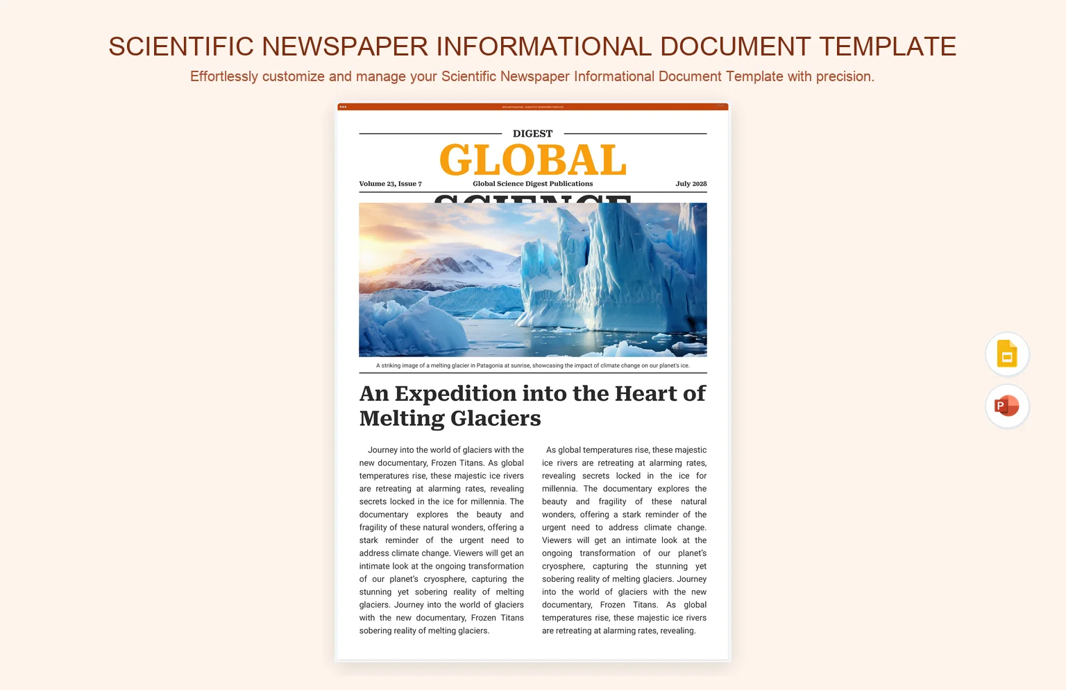 Scientific Newspaper Informational Document Template product preview thumbnail
