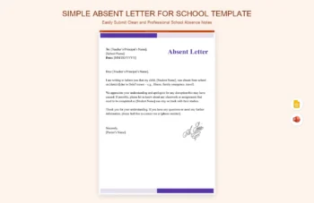 Simple Absent Letter For School Template product preview thumbnail