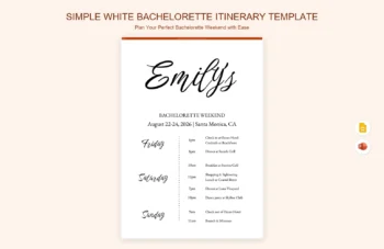 Simple White Bachelorette Itinerary Template product preview thumbnail