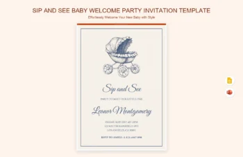Sip And See Baby Welcome Party Invitation Template product preview thumbnail