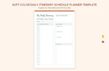 Soft Color Daily Itinerary Schedule Planner Template product preview thumbnail