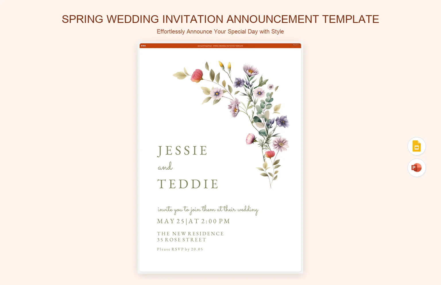 Spring Wedding Invitation Announcement Template product preview thumbnail