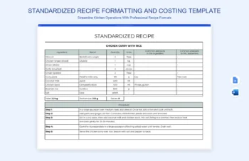 Standardized Recipe Formatting and Costing Template product preview thumbnail