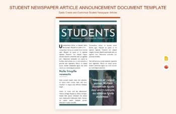 Student Newspaper Article Announcement Document Template product preview thumbnail