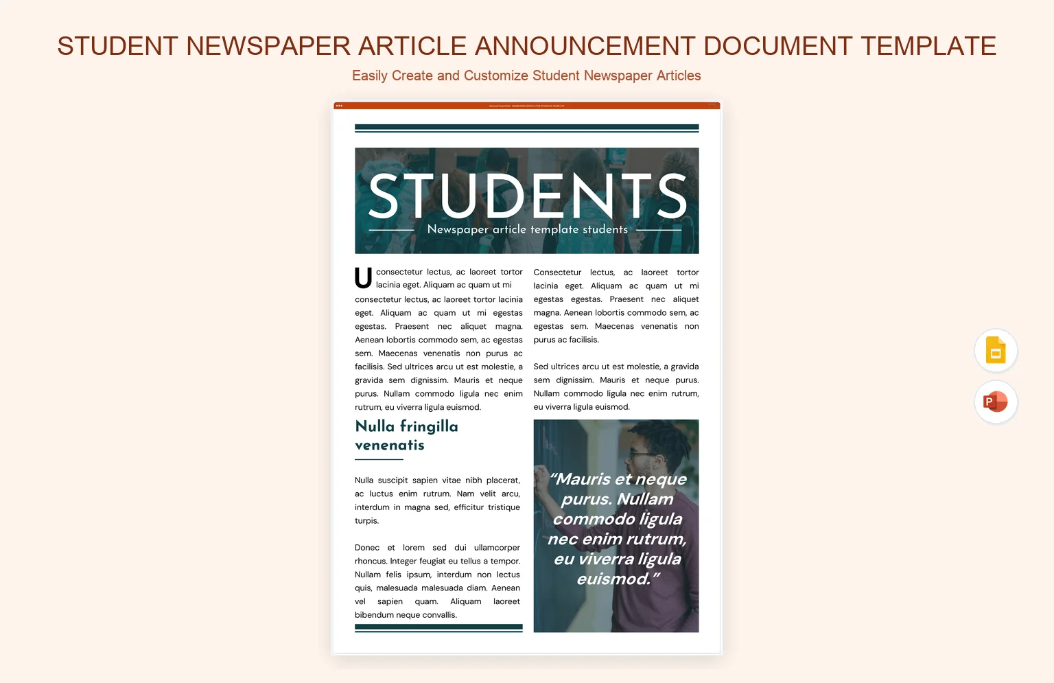 Student Newspaper Article Announcement Document Template product preview thumbnail