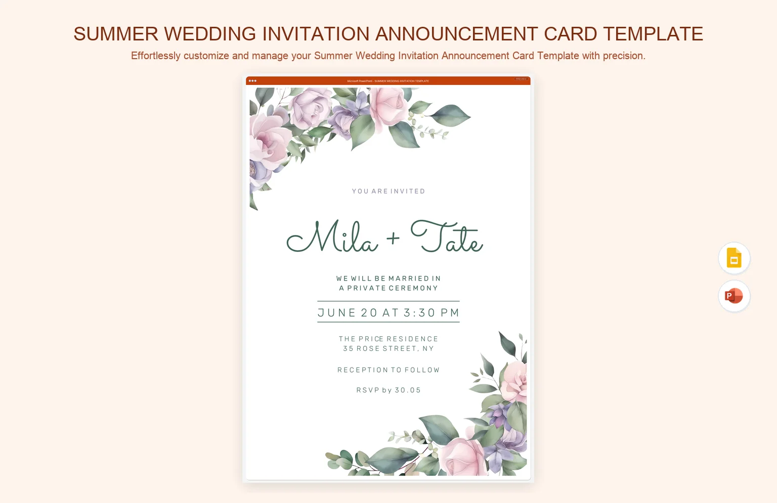 Summer Wedding Invitation Announcement Card Template product preview thumbnail