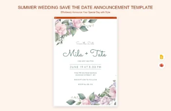 Summer Wedding Save The Date Announcement Template product preview thumbnail
