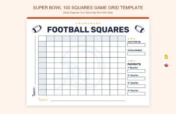 Super Bowl 100 Squares Game Grid Template product preview thumbnail