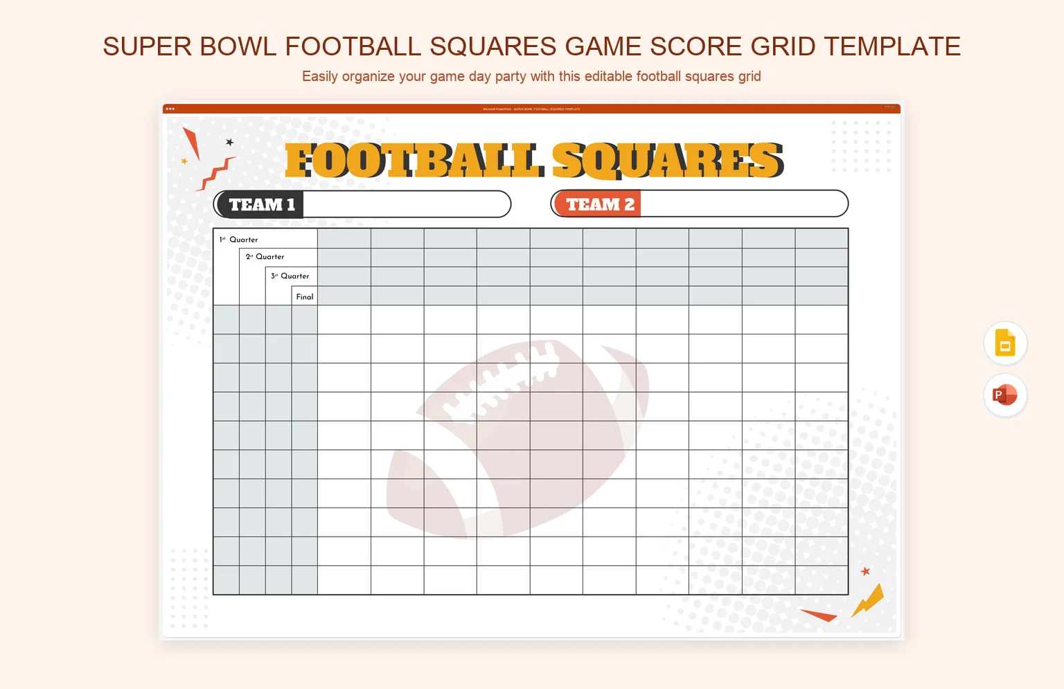 Super Bowl Football Squares Game Score Grid Template product preview thumbnail