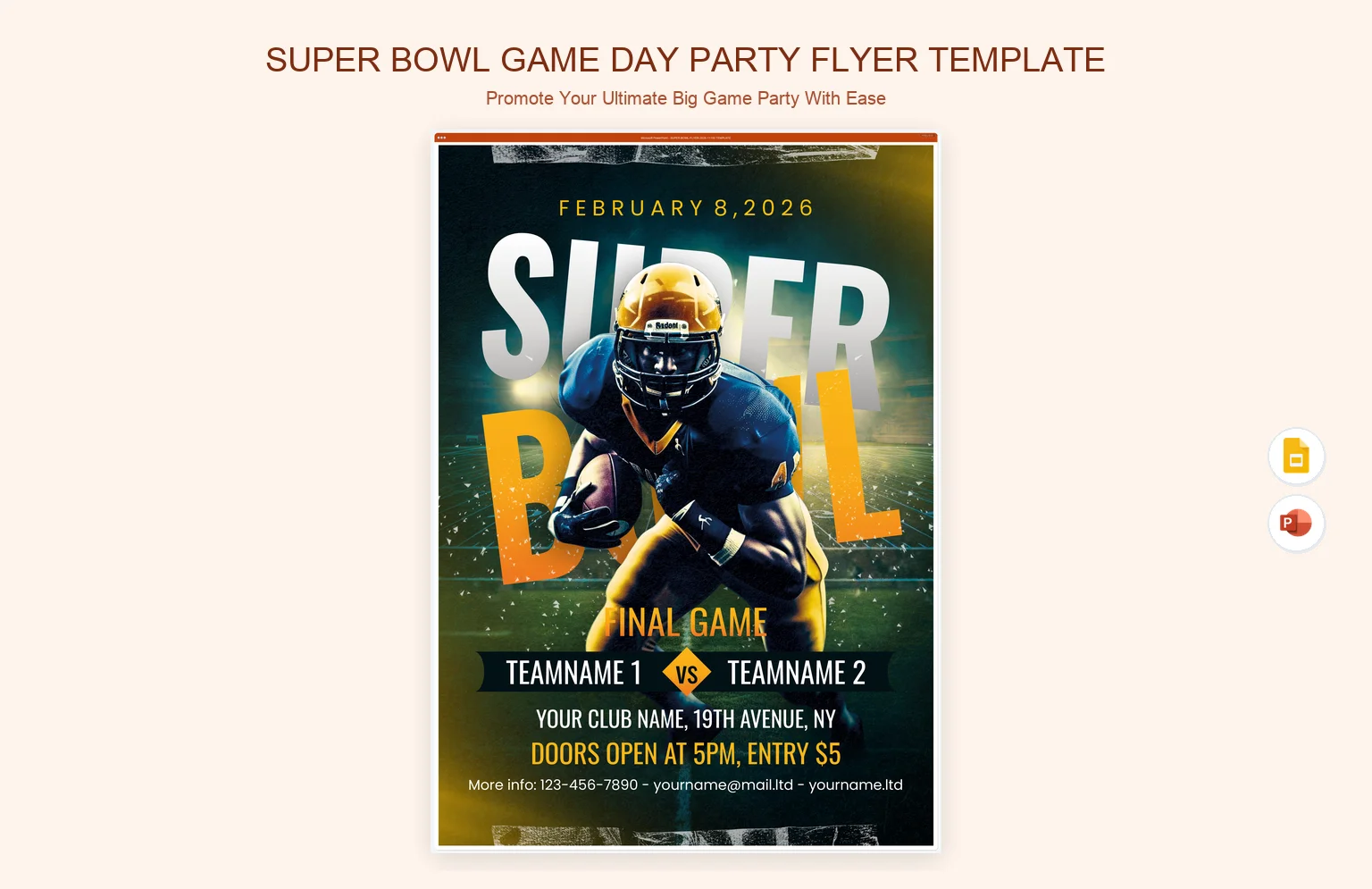 Super Bowl Game Day Party Flyer Template product preview thumbnail