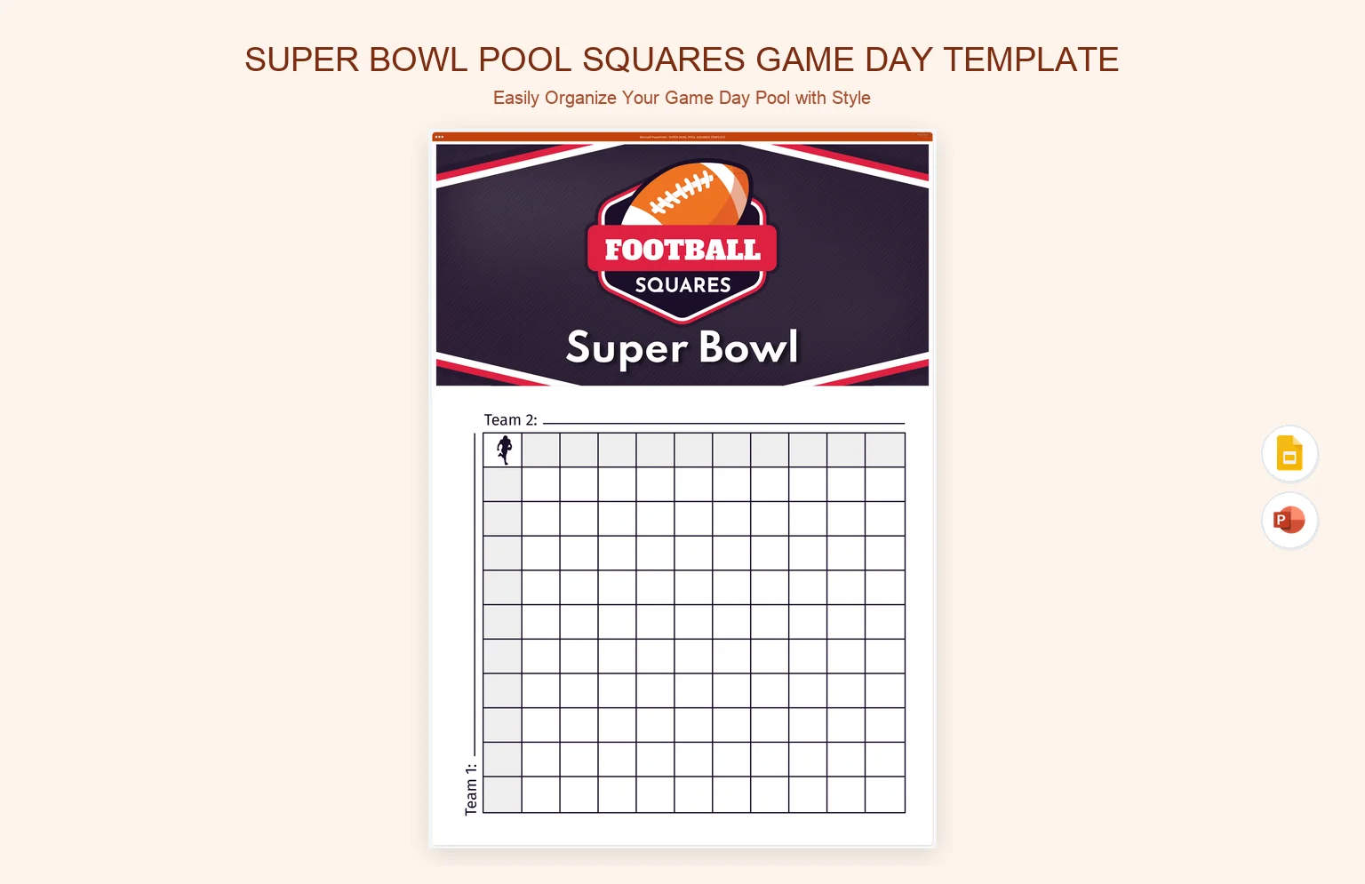 Super Bowl Pool Squares Game Day Template product preview thumbnail