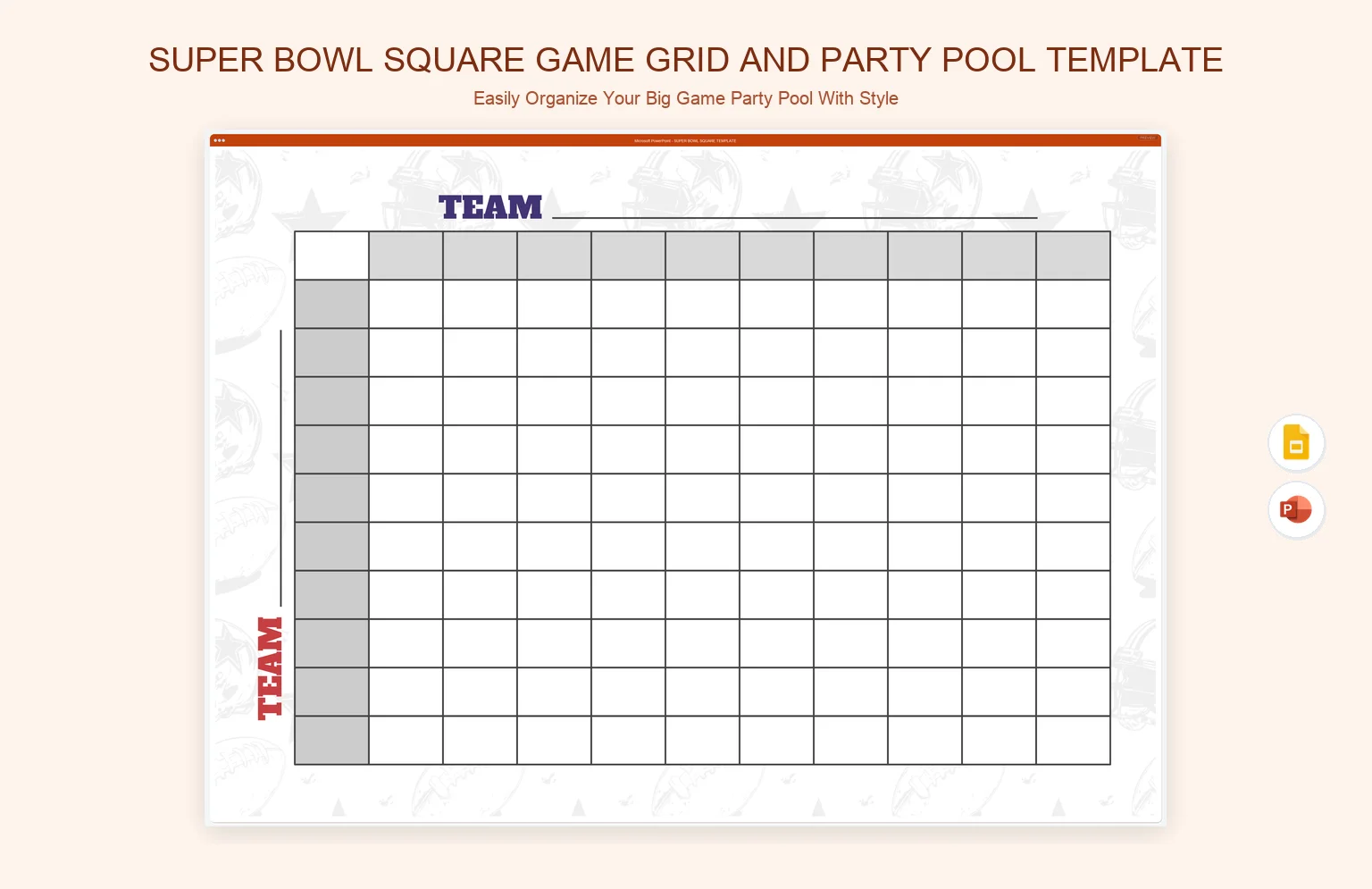 Super Bowl Square Game Grid and Party Pool Template product preview thumbnail