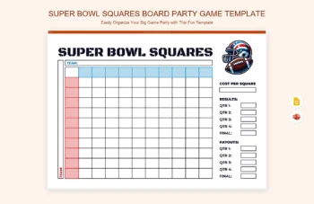 Super Bowl Squares Board Party Game Template product preview thumbnail
