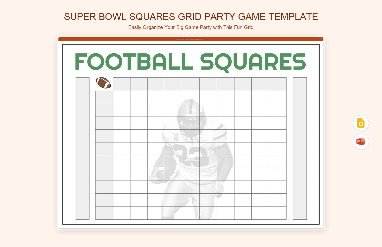 Super Bowl Squares Grid Party Game Template product preview thumbnail