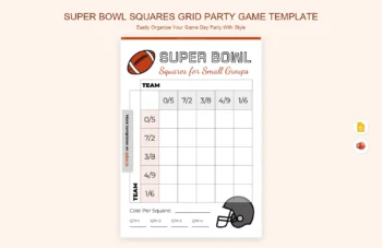 Super Bowl Squares Grid Party Game Template product preview thumbnail