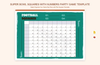 Super Bowl Squares With Numbers Party Game Template product preview thumbnail