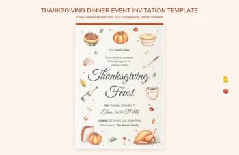 Thanksgiving Dinner Event Invitation Template product preview thumbnail