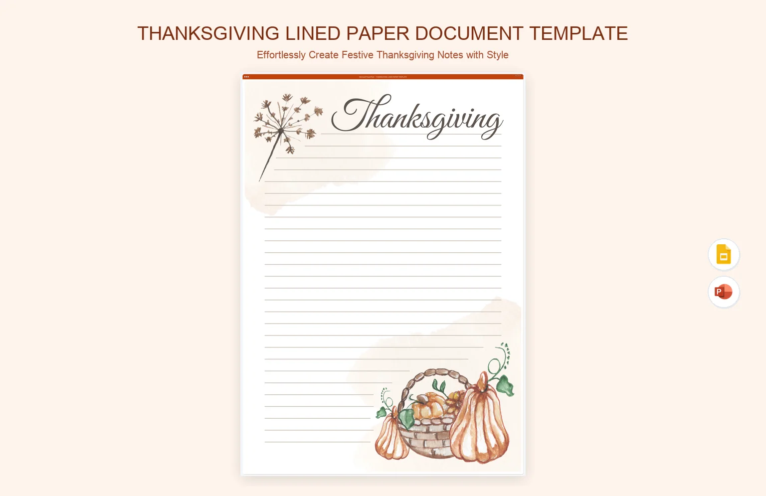 Thanksgiving Lined Paper Document Template product preview thumbnail