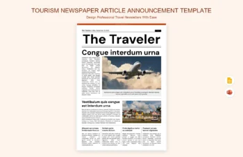 Tourism Newspaper Article Announcement Template product preview thumbnail