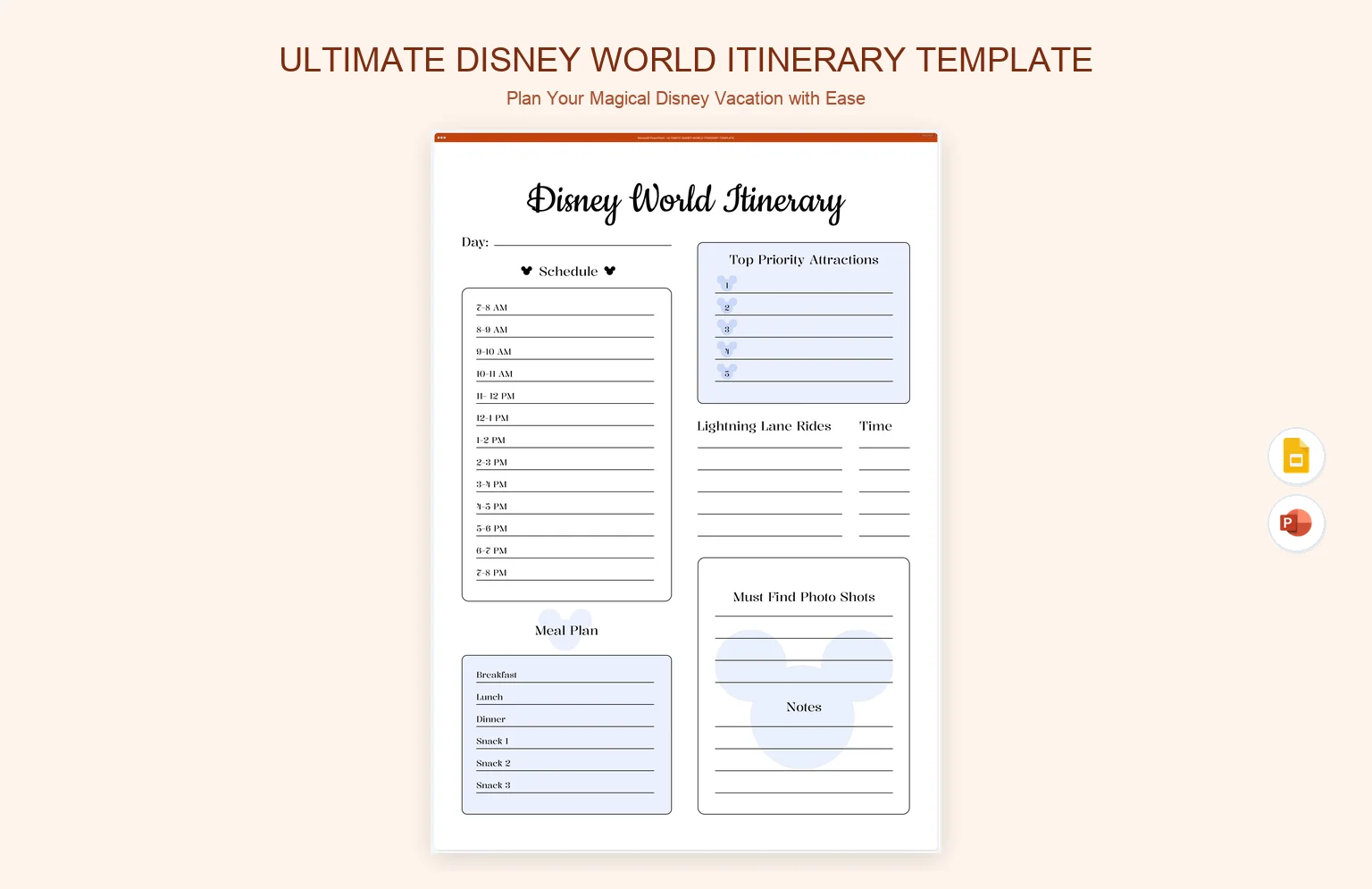 Magical Disney World Vacation Itinerary Template product preview thumbnail