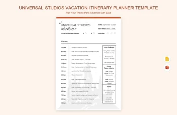 Universal Studios Vacation Itinerary Planner Template product preview thumbnail