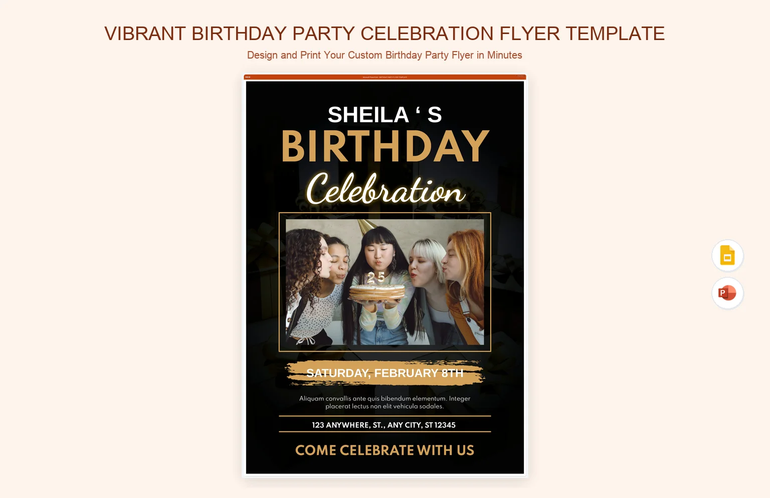 Vibrant Birthday Party Celebration Flyer Template product preview thumbnail