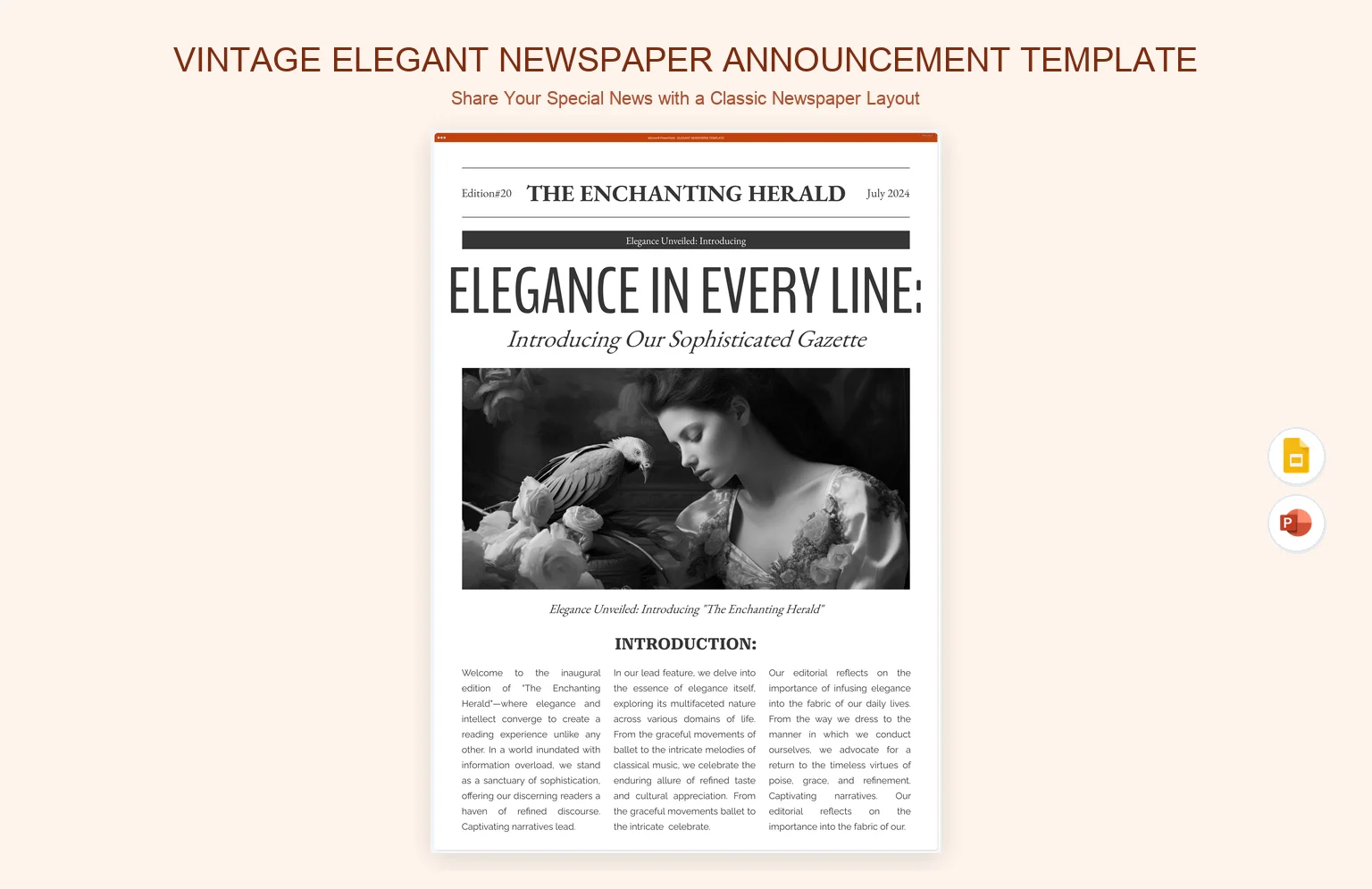 Vintage Elegant Newspaper Announcement Template product preview thumbnail