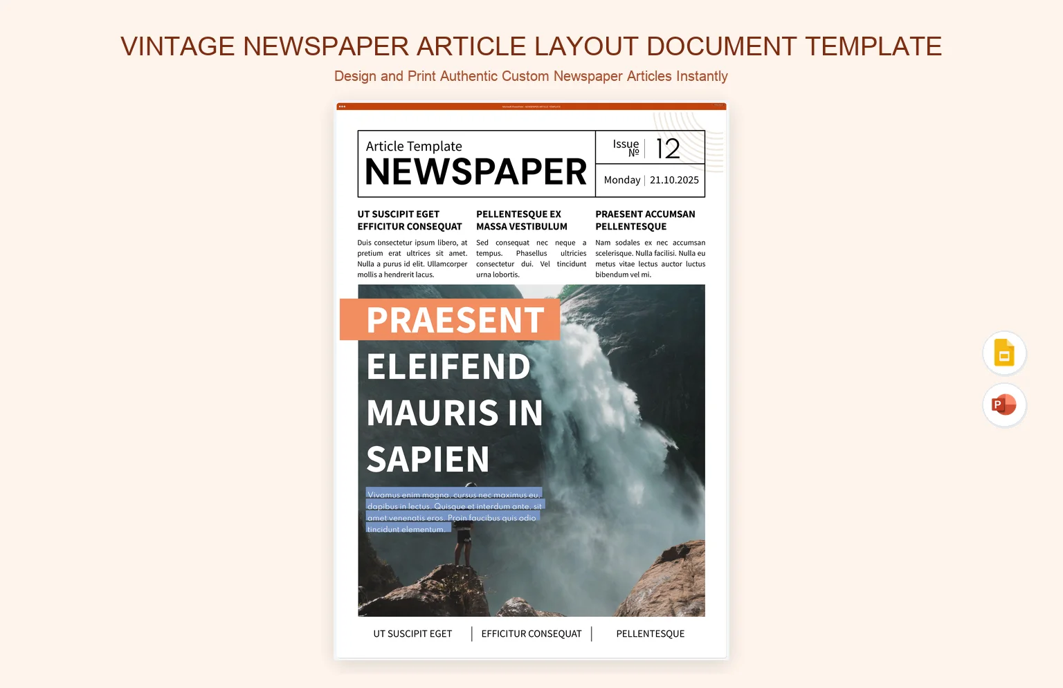 Vintage Newspaper Article Layout Document Template