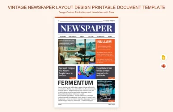 Vintage Newspaper Layout Design Printable Document Template product preview thumbnail