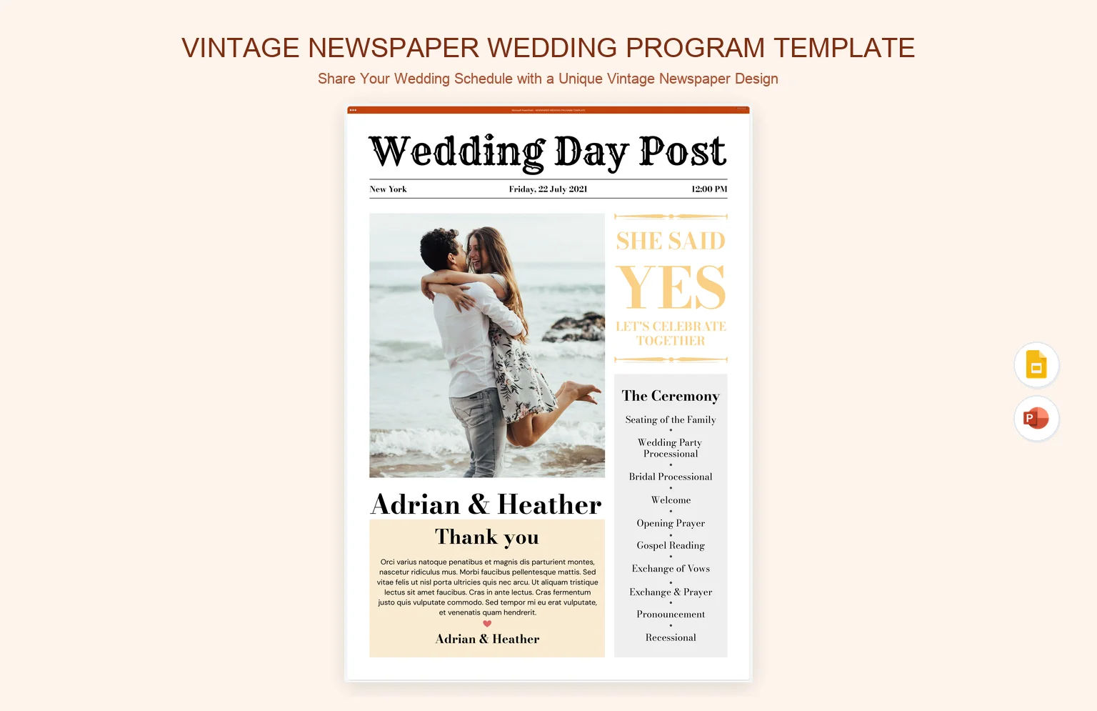 Vintage Newspaper Wedding Program Template product preview thumbnail