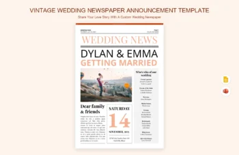 Vintage Wedding Newspaper Announcement Template product preview thumbnail