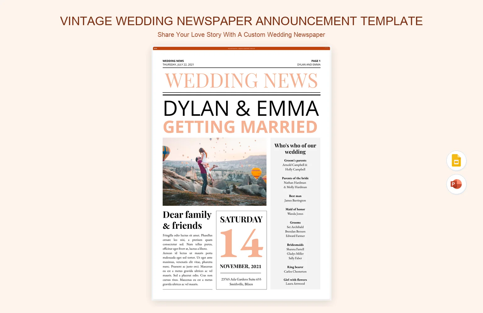 Vintage Wedding Newspaper Announcement Template product preview thumbnail