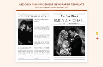 Wedding Announcement Newspaper Template product preview thumbnail