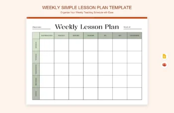 Weekly Simple Lesson Plan Template product preview thumbnail